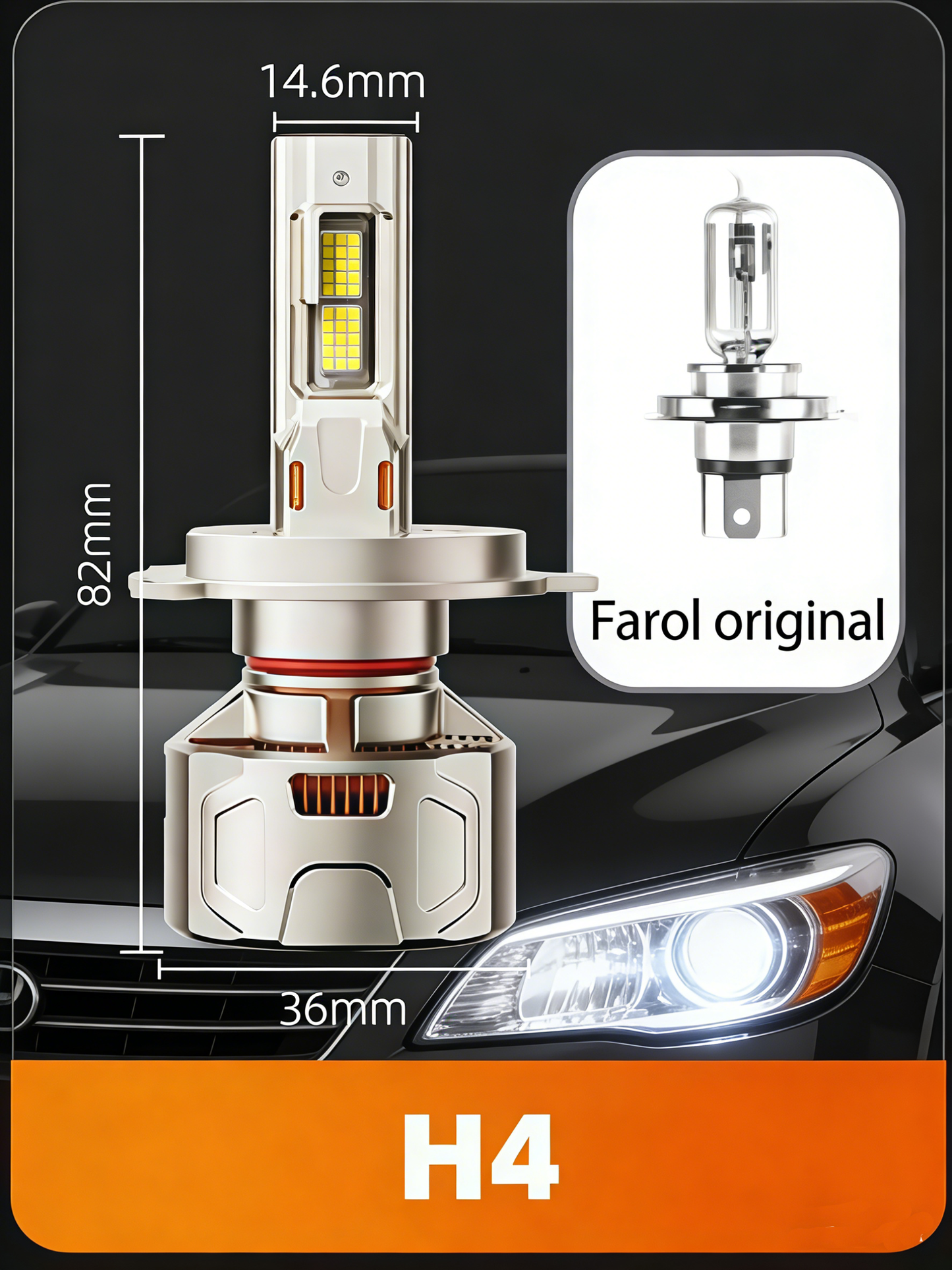 X12 LED headlight Bulb H4 40000LM Super Bright  300W CSP3570 Chip, 6000K White Light, 12-24V Plug and Play 2-Pack