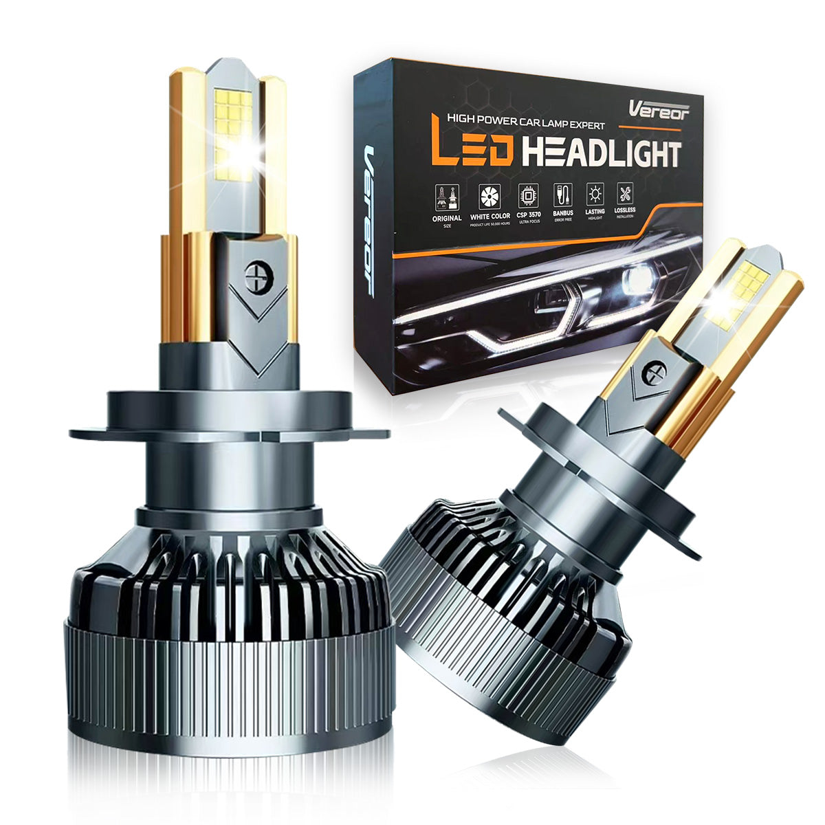 M60 LED Headlight Bulb — H1/H3/H4/H7/H11/9005/9006 — 40000LM Super Bright 300W 6000K White Light, 12-24V Plug and Play (2-Pack)