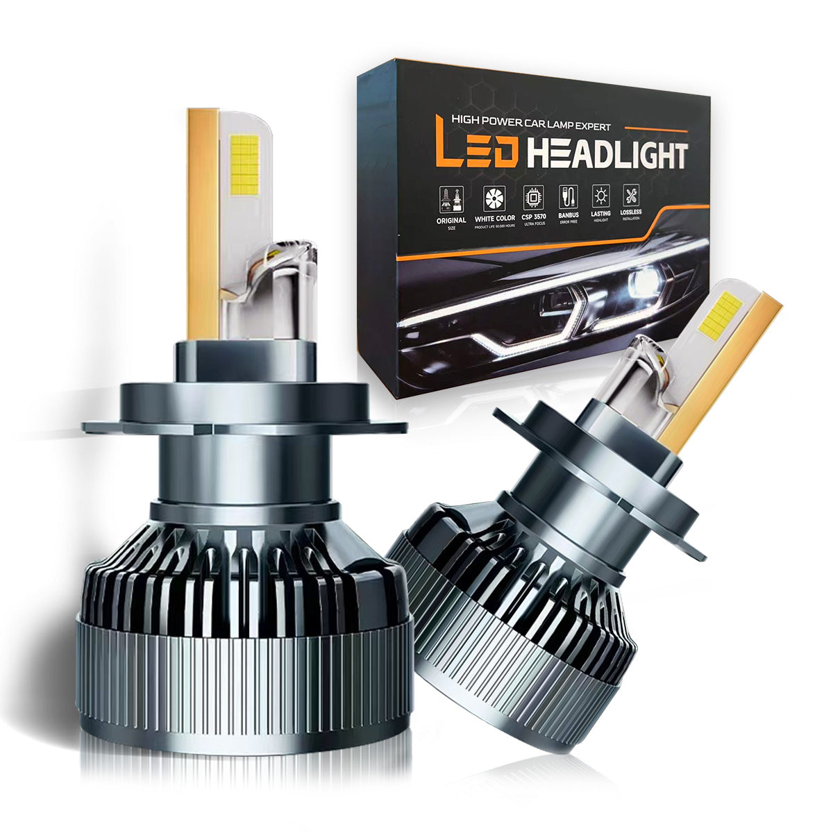 M70 LED headlight Bulb H1/H3/H4/H7/H11/9005/9006 40000LM Super Bright  300W 6000K White Light, 12-24V Plug and Play 2-Pack